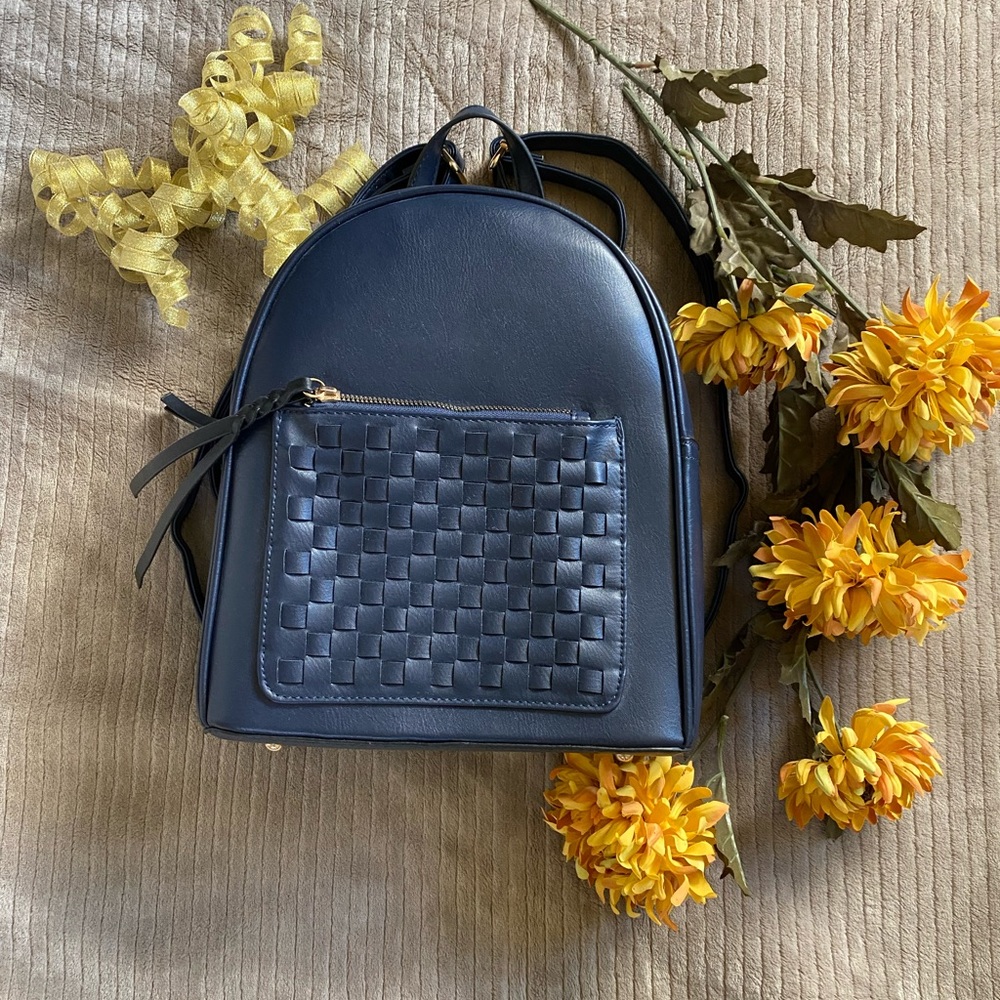 Chic Navy Woven Backpack
